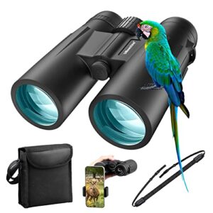 ubeesize 12×42 hd binoculars for adults with upgraded phone adapter, professional binoculars with clear low light vision, waterproof binoculars for bird watching, hunting, travel and outdoor sports