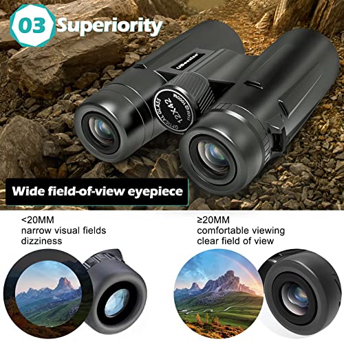 UBeesize 12x42 HD Binoculars for Adults with Upgraded Phone Adapter, Professional Binoculars with Clear Low Light Vision, Waterproof Binoculars for Bird Watching, Hunting, Travel and Outdoor Sports