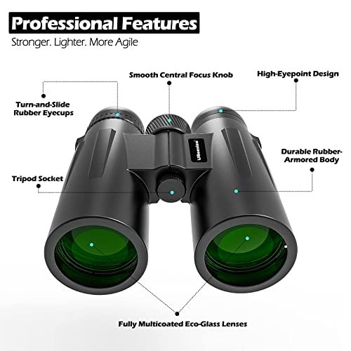 UBeesize 12x42 HD Binoculars for Adults with Upgraded Phone Adapter, Professional Binoculars with Clear Low Light Vision, Waterproof Binoculars for Bird Watching, Hunting, Travel and Outdoor Sports