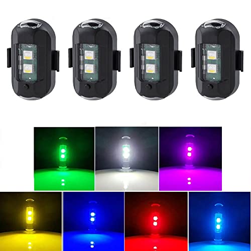 4PCS LED Strobe Lights 7 Colors Drone Anti-Collision Lights Rechargeable Night Warning Light for Car Motorcycle Aircraft RC Boat