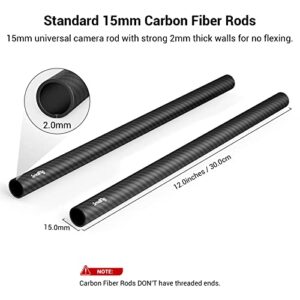 SmallRig 15mm Carbon Fiber Rod for 15mm Rod Support System (Non-Thread), 12 inches Long, Pack of 2 - 851