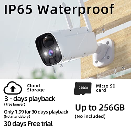 4 Pack Wireless Camera Security with Cloud Storage with 2K Color Night Vision, 15000 mAh Wireless Surveillance Camera with 2 Way Audio, IP65, AI Motion Detection, Support Alexa, No Monthly Fee