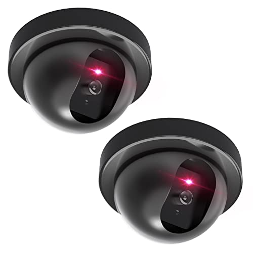 WALI Dummy Fake Security CCTV Dome Camera with Flashing Red LED Light with Security Alert Sticker Decals (SD-2), 2 Packs, Black