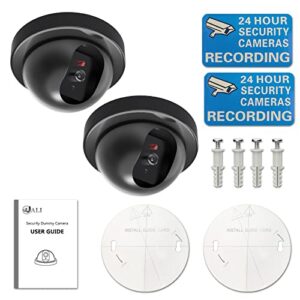 WALI Dummy Fake Security CCTV Dome Camera with Flashing Red LED Light with Security Alert Sticker Decals (SD-2), 2 Packs, Black