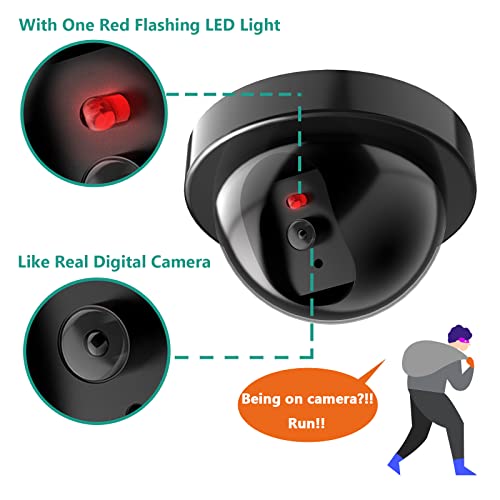 WALI Dummy Fake Security CCTV Dome Camera with Flashing Red LED Light with Security Alert Sticker Decals (SD-2), 2 Packs, Black