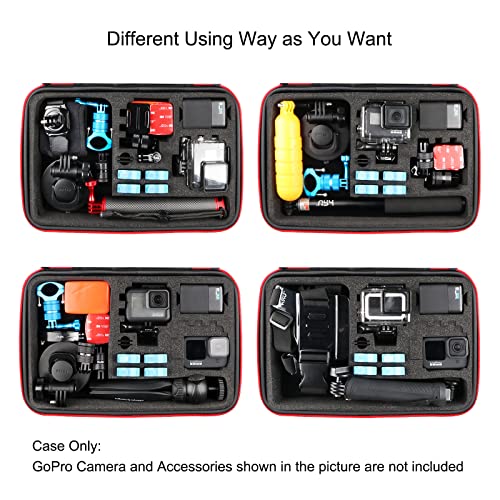 HSU Large Carrying Case for GoPro Hero 11, 10, 9, Hero 8, 7 Black,HERO6,5,4,+LCD, Black, Silver, 3+, 3, 2 and Accessories with Fully Customizable Interior Carry Handle and Carabiner Loop