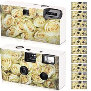 12 pack disposable camera for wedding single use film camera with flash for wedding, anniversary, travel, camp, party supply (yellow rose)