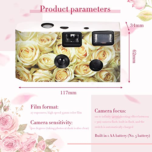 12 Pack Disposable Camera for Wedding Single Use Film Camera with Flash for Wedding, Anniversary, Travel, Camp, Party Supply (Yellow Rose)