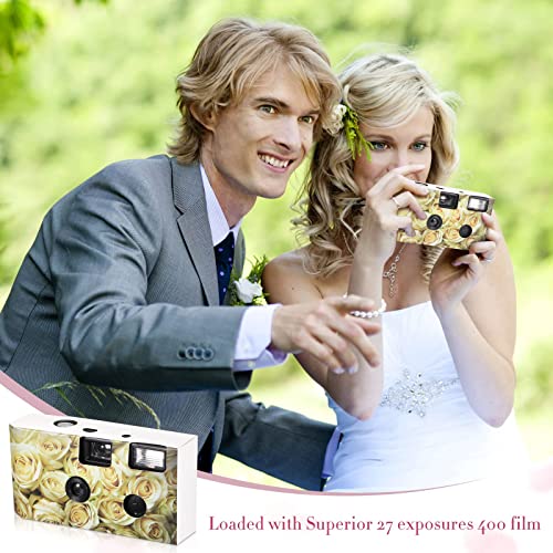 12 Pack Disposable Camera for Wedding Single Use Film Camera with Flash for Wedding, Anniversary, Travel, Camp, Party Supply (Yellow Rose)