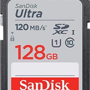 SanDisk 128GB SDXC SD Ultra Memory Card (Two Pack) Works with Canon EOS Rebel T7, Rebel T6, 77D Digital Camera Class 10 (SDSDUN4-128G-GN6IN) Bundle with (1) Everything But Stromboli Combo Card Reader