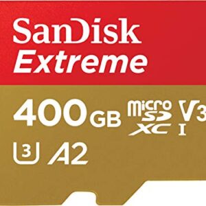 SanDisk 400GB Extreme microSDXC UHS-I Memory Card with Adapter - Up to 160MB/s, C10, U3, V30, 4K, A2, Micro SD - SDSQXA1-400G-GN6MA