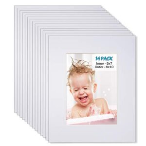 egofine 8×10 white picture mats pack of 14, frame mattes for 5×7 pictures, acid free, 1.2mm thickness, with core bevel cut