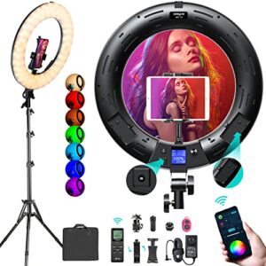 weeylite 18 inch rgb ring light kit, app control 360° full color led selfie ring light with stand and phone holder/remote, dimmable bi-color 2500k–8500k cri 95+ ring lights for tiktok youtube makeup