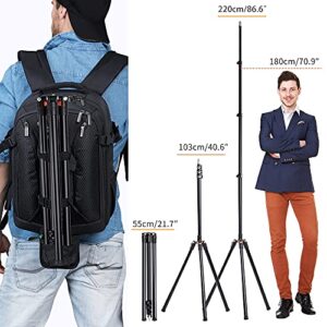 K&F Concept 86.6 inch/7.2ft Aluminium Photography Video Tripod Light Stand for Reflectors, Softboxes, Flash, Strobe Lights, Umbrellas, Compact Lightweight Travel Lighting Stands with Carry Case