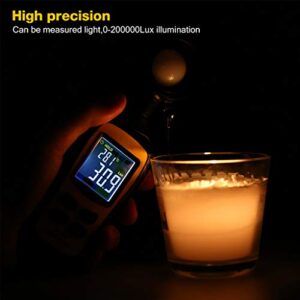 Light Meter Digital Illuminance Meter Handheld Ambient Temperature Measurer with Range up to 200,000 Lux Luxmeter with 4 Digit Color LCD Screen