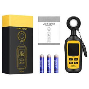 Light Meter Digital Illuminance Meter Handheld Ambient Temperature Measurer with Range up to 200,000 Lux Luxmeter with 4 Digit Color LCD Screen