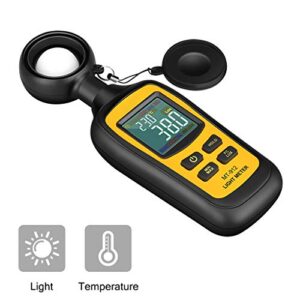 Light Meter Digital Illuminance Meter Handheld Ambient Temperature Measurer with Range up to 200,000 Lux Luxmeter with 4 Digit Color LCD Screen