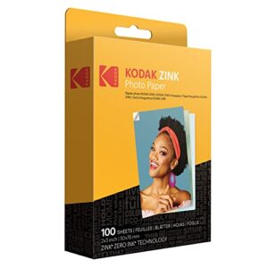 kodak 2″x3″ premium zink photo paper (100 sheets) compatible with kodak printomatic, kodak smile and step cameras and printers