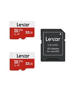 lexar 32gb micro sd card 2 pack, microsdhc uhs-i flash memory card with adapter – up to 100mb/s, u1, class10, v10, a1, high speed tf card (2 microsd cards + 1 adapter)