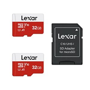 Lexar 32GB Micro SD Card 2 Pack, microSDHC UHS-I Flash Memory Card with Adapter - Up to 100MB/s, U1, Class10, V10, A1, High Speed TF Card (2 microSD Cards + 1 Adapter)