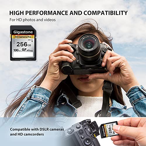 Gigastone 256GB SD Card V30 SDXC Memory Card High Speed 4K Ultra HD UHD Video Compatible with Canon Nikon Sony Pentax Kodak Olympus Panasonic Digital Camera, with 1 Mini case