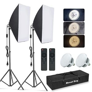 mountdog softbox lighting kit, 2×19.7″x27.5″ photography continuous lighting system with 2pcs 85w 5700k e27 socket led bulbs and remote for portrait product fashion photography