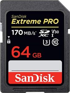 sandisk 64gb extreme pro sdxc uhs-i card – c10, u3, v30, 4k uhd, sd card – sdsdxxy-064g-gn4in