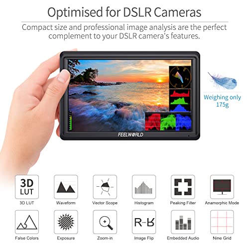 FEELWORLD FW568 V3 6 inch DSLR Camera Field Monitor with Waveform LUTs Video Peaking Focus Assist Small Full HD 1920x1080 IPS with 4K HDMI 8.4V DC Input Output Include Tilt Arm