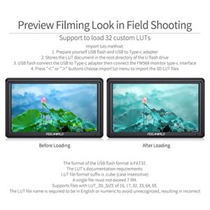 FEELWORLD FW568 V3 6 inch DSLR Camera Field Monitor with Waveform LUTs Video Peaking Focus Assist Small Full HD 1920x1080 IPS with 4K HDMI 8.4V DC Input Output Include Tilt Arm