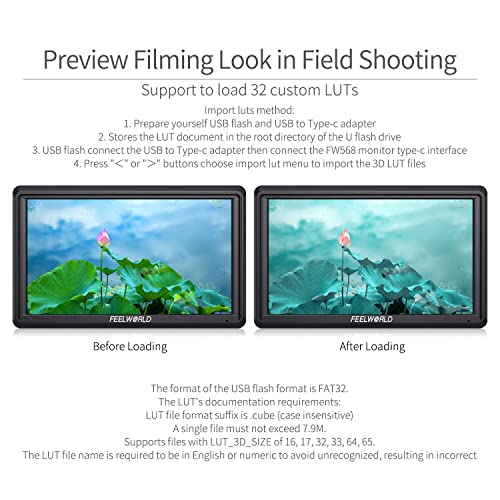 FEELWORLD FW568 V3 6 inch DSLR Camera Field Monitor with Waveform LUTs Video Peaking Focus Assist Small Full HD 1920x1080 IPS with 4K HDMI 8.4V DC Input Output Include Tilt Arm