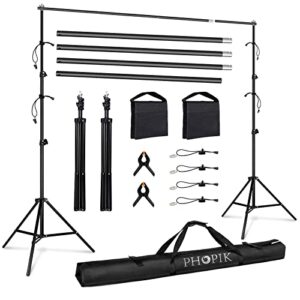 phopik photo studio backdrop stand, 10ft adjustable photo background holder, back drop banner stand support system kit for portrait & studio photography, birthday party