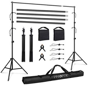 PHOPIK Photo Studio Backdrop Stand, 10ft Adjustable Photo Background Holder, Back Drop Banner Stand Support System Kit for Portrait & Studio Photography, Birthday Party