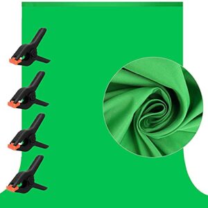 10 x 7 ft green screen backdrop for photography, chromakey virtual greenscreen background sheet for zoom meeting, cloth fabric curtain with 4 clamps for youtube video studio calls streaming gaming vr