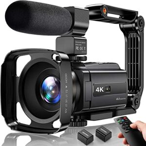 4k video camera camcorder 48mp uhd wifi ir night vision vlogging camera for youtube 16x digital zoom touch screen camera recorder with microphone, handheld stabilizer, lens hood, remote,2 batteries