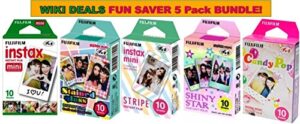 fujifilm instax mini instant film bundle, candy pop, stained glass, stripe, shiny star, single pack, 50 sheets