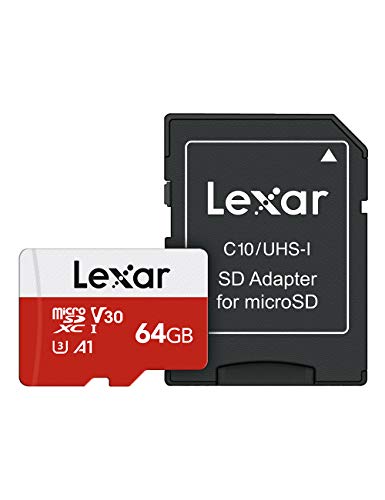 Lexar 64GB Micro SD Card, microSDXC UHS-I Flash Memory Card with Adapter - Up to 100MB/s, A1, U3, Class10, V30, High Speed TF Card