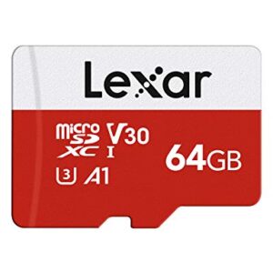 Lexar 64GB Micro SD Card, microSDXC UHS-I Flash Memory Card with Adapter - Up to 100MB/s, A1, U3, Class10, V30, High Speed TF Card