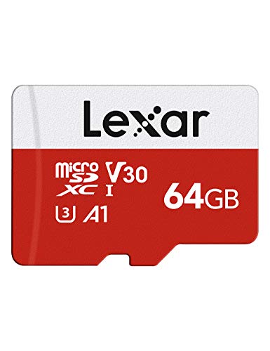 Lexar 64GB Micro SD Card, microSDXC UHS-I Flash Memory Card with Adapter - Up to 100MB/s, A1, U3, Class10, V30, High Speed TF Card