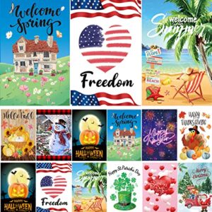 Seasonal Garden Flags Set of 12 Double Sided 12 x 18 Inch Yard Flag,small garden flags for outside, Christmas Spring Seasonal Flag for Outdoor Holiday Decorations