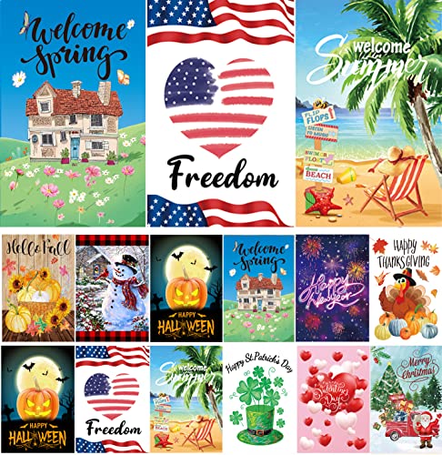 Seasonal Garden Flags Set of 12 Double Sided 12 x 18 Inch Yard Flag,small garden flags for outside, Christmas Spring Seasonal Flag for Outdoor Holiday Decorations