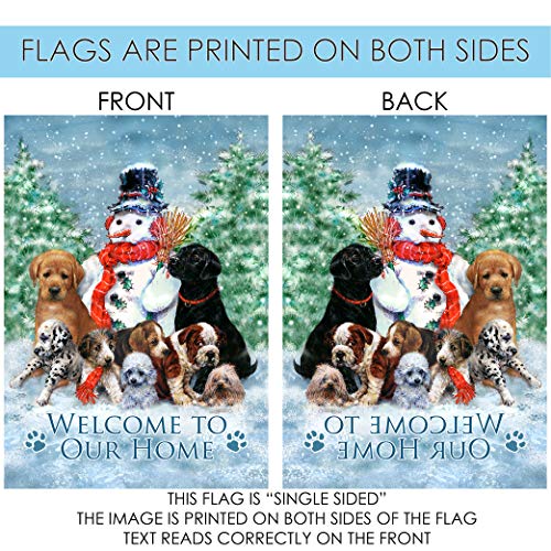 Toland Home Garden 28x40 Inch Double Sided Garden Flag Winter Flag, Snowman with Pups Christmas Winter Garden Flag House Flag For Outdoor Yard Decoration