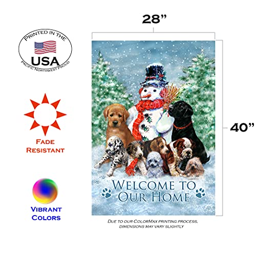 Toland Home Garden 28x40 Inch Double Sided Garden Flag Winter Flag, Snowman with Pups Christmas Winter Garden Flag House Flag For Outdoor Yard Decoration