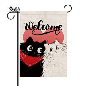 valentines day garden flag cat welcome valentines garden flag love heart home burlap double sided yard decor 12.5×18 inch