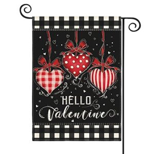 avoin colorlife love heart hello valentine garden flag 12×18 inch outside double sided, valentine’s day buffalo plaid rustic yard outdoor decoration