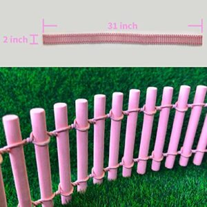Mini Fence, 31" Long, 2" High, Miniature Fence for Crafts, Halloween Fencing, Picket Fence Panels, Fairy Garden Accessories Outdoor, Haunted House Figurine, Halloween Village, 1 Pack, Pink