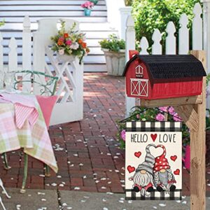 AVOIN colorlife Hello Love Valentine's Day Gnome Garden Flag 12x18 Inch Outside Double Sided, Buffalo Plaid Rustic Farmhouse Yard Outdoor Decoration