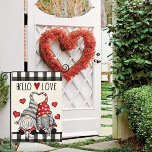 AVOIN colorlife Hello Love Valentine's Day Gnome Garden Flag 12x18 Inch Outside Double Sided, Buffalo Plaid Rustic Farmhouse Yard Outdoor Decoration