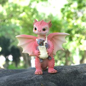 CYNOR Dragon Statue Fairy Garden Figurines for Adults Resin Home Decor Tiny Terrarium Cute Carrying Baby Ornaments