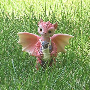 CYNOR Dragon Statue Fairy Garden Figurines for Adults Resin Home Decor Tiny Terrarium Cute Carrying Baby Ornaments