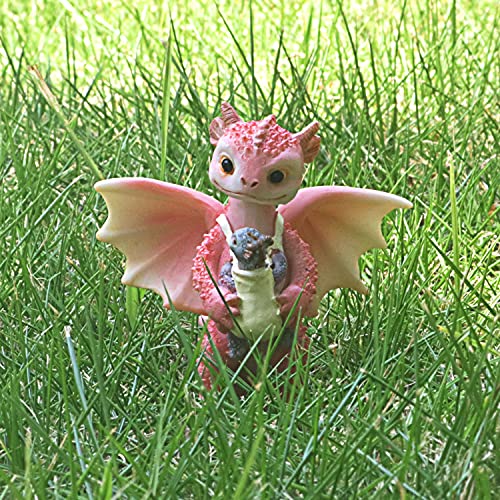 CYNOR Dragon Statue Fairy Garden Figurines for Adults Resin Home Decor Tiny Terrarium Cute Carrying Baby Ornaments